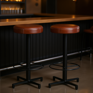 Taburetes de Bar de Cuero Marrón Genuino con Estructura de Hierro con Recubrimiento en Polvo, Muebles de Bar Modernos Industriales para Uso Comercial - Product Image 2