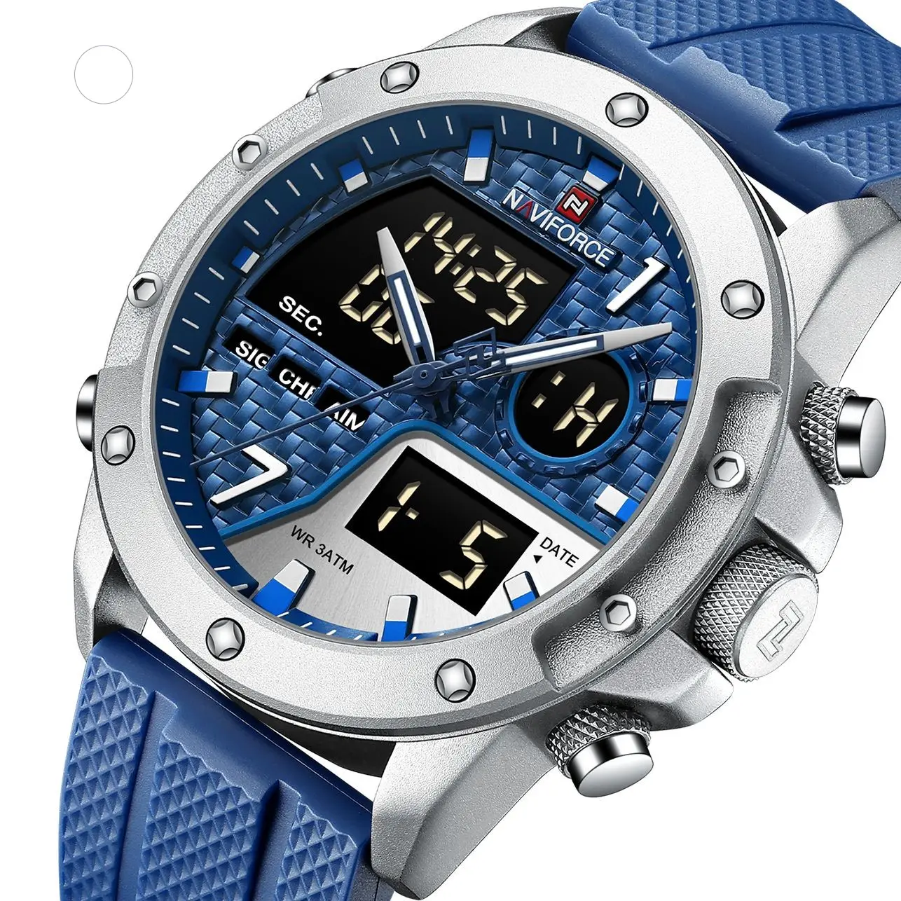 NAVIFORCE jam tangan Digital untuk pria, arloji kronograf silikon Quartz multifungsi tampilan ganda modis 9221