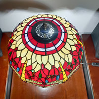 Lampu Meja Kaca Patri Buatan Tangan Gaya Eropa 16 inci Desain Capung Merah Ramah Lingkungan Basis Resin LED Listrik Warna Hijau