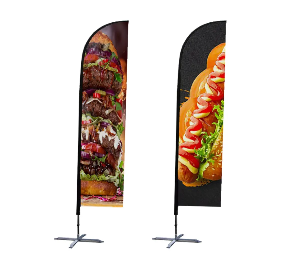 Özel ticaret gösterisi açık kapalı kahvaltı fast food hot dog restoran olay bayrak tanıtım banner'ı tüy bayrağı logosu ile