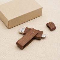 Flashdisk Kayu Alami Dual Interface USB Tipe C USB A Putar Dapat Diukir Sesuai Pesanan