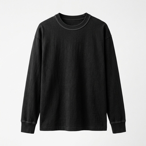 Camiseta de <span class=keywords><strong>manga</strong></span> <span class=keywords><strong>larga</strong></span> para <span class=keywords><strong>hombre</strong></span>, 300GSM, algodón peinado de alto gramaje, lavado vintage, costuras triples, corte holgado, logotipo personalizado, venta al por mayor - Product Image 1