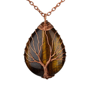 Vintage Teardrop Heart Natural Gemstones Healing Crystal Stone <strong>Necklace</strong> Wire Wrapped Copper <strong>Tree</strong> of Life Chakra Pendant - Product Image 1
