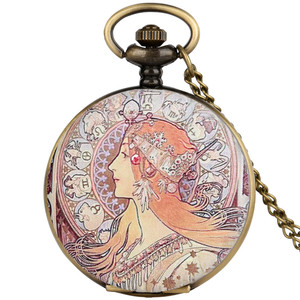 Peinture Style Ancien <span class=keywords><strong>Femme</strong></span> Élégante Conception Flip Open Full Hunter Vintage <span class=keywords><strong>Montre</strong></span> De Poche Avec Collier Horloge Chaîne - Product Image 5