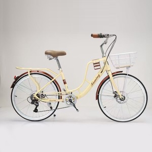 Vélo <span class=keywords><strong>de</strong></span> <span class=keywords><strong>ville</strong></span> rétro <span class=keywords><strong>rose</strong></span> 24/26 pouces pour femmes avec panier en acier à haute teneur en carbone - Product Image 2