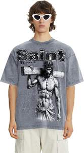 T-shirt d'été pour homme style Hip Hop, 100% coton tricoté, coupe oversize, imprimé lettres intégrales, col rond, manches courtes, infroissable et respirant - Product Image 6