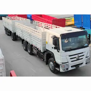 全新中国重汽豪沃6x4 10轮400马力25吨货车运输围栏货车，带35吨全拖车