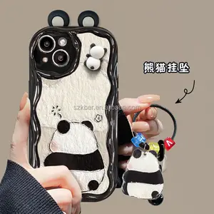 可爱熊猫娃娃手机带卡通彩色印刷软TPU手机外壳适用于Iphone 6 7 8 X Xr XS 11 12 13 14 15 Pro Max