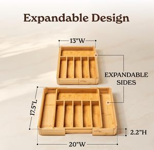 Organisateur de <span class=keywords><strong>tiroir</strong></span> de cuisine extensible en bambou pour plateau à couverts, organisateur de couverts pour <span class=keywords><strong>tiroir</strong></span>, plateau à couverts - Product Image 2