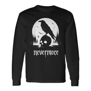 T-shirt à manches longues The Raven Nevermore, design gothique d'horreur, chemise noire à manches longues - Product Image 1