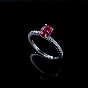 925 Sterling Silver Solitaire <b>Ring</b>, Oval Cut Lab Created Ruby with <b>CZ</b> Pave Band - Product Image 3