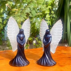 Sculpture d'ange en sélénite et obsidienne de haute qualité, 10 cm, tendance mode, en pierre naturelle, pour Thanksgiving et Pâques, vente en gros - Product Image 1