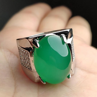 Anillo de Jade Natural con Gema Esmeralda Verde al por Mayor, Joyería de Plata de Ley con Baño de Jade