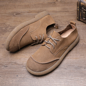 Chaussures en cuir perforées pour hommes, bout rond, respirantes, style rétro, chaussures bateau décontractées d'été, semelle extérieure en caoutchouc, semelle intermédiaire en EVA - Product Image 3