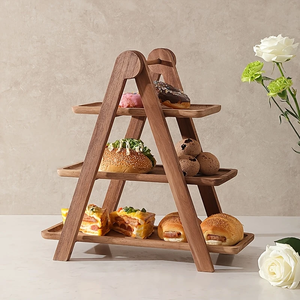 Plateau de service en bois à 3 niveaux pour ferme Plateau rectangulaire <span class=keywords><strong>d</strong></span>écoratif marron pour cupcakes et plateau <span class=keywords><strong>d</strong></span>'hébergement de fête alimentaire - Product Image 1