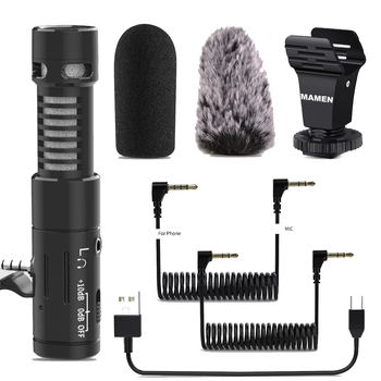 Microfono Mamen MIC-07 Pro Per Vlogging, Smartphone E DSLR, Supercardioide, Nuovo