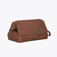 Trousse de Toilette de Voyage de Luxe pour Hommes en Toile de Coton Premium avec Finition en Cuir PU, OEM ODM, Marque Privée, Logo Personnalisé