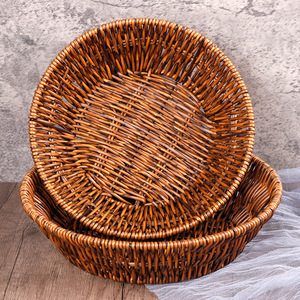 <b>Plastic</b> Imitation Rattan Fruit <b>Basket</b> Circle Stackable Deep Bottom Storage Display <b>Basket</b> - Product Image 1