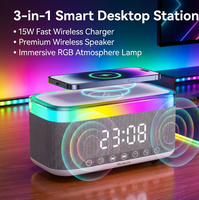 2027 Stereo BT-Lautsprecher-Dockingstation mit Schnellem Kabellosen Laden und Wecker Handy-Ladestation Audio-Station für Schlafzimmer Büro