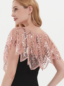 Chales de los Años 20, Chales Simples con Lentejuelas Brillantes, Chal sin Mangas con Cuello en V, Capa Corta para <span class=keywords><strong>Fiesta</strong></span>, Chal de Malla para <span class=keywords><strong>Fiesta</strong></span> - Product Image 5