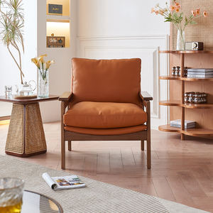 <span class=keywords><strong>Fauteuil</strong></span> d'appoint en cuir de nuages en bois massif fabriqué à la main de luxe pour meubles d'étude de chambre à coucher de salon - Product Image 3