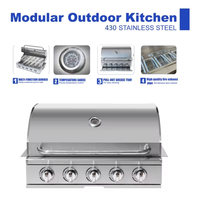 Barbecue intégré à 5 brûleurs de qualité commerciale-Acier inoxydable 304 avec brûleurs à haut rendement et couvercle rond élégant