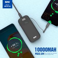 Batterie externe portable 10000 mAh avec câble Type C de 55 cm, PD22.5W, 20000 mAh, noire, petite, avec affichage numérique