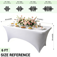 Lot de 6 nappes de table élastiques noires à motif uni pour mariage, rectangulaires de 8 pieds (96L x 30W x 30H pouces)