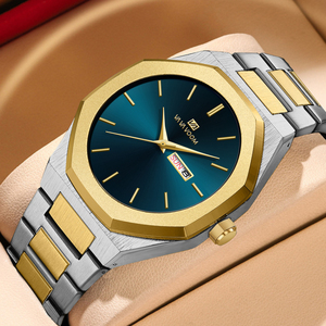 Fashion Mens Luxury Gold Watch Brushed <b>Case</b> Black Sunburst Dial Quartz Wristwatch with Day Date for Gift - Product Image 6