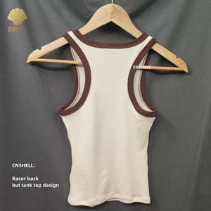 <span class=keywords><strong>Canotta</strong></span> da <span class=keywords><strong>Donna</strong></span> in Maglia a <span class=keywords><strong>Costine</strong></span> con Collo Rotondo e Schiena Scoperta, Colore a Contrasto, 280gsm CNSHELL, Lunghezza Regolare per Uso Quotidiano - Product Image 2