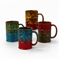 Mug en céramique à glaçure réactive 750 ml, grande tasse à café en forme de baril, ensemble de 4 couleurs avec glaçure goutte à goutte, compatible lave-vaisselle, logo personnalisé OEM