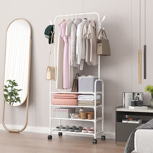 Armoire mobile non tissée pour couloir et chambre, avec étagères, porte-manteau et penderie métallique sur roulettes - Product Image 4