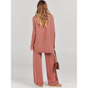 Ensemble pull tricoté et pantalon large à col roulé pour femme FOXA – Tenue décontractée respirante en polyester et coton – Collection Automne 2025 - Product Image 4