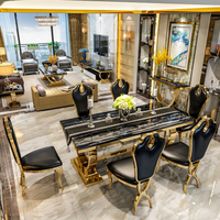 Table à manger de luxe Royal Nordic Light 4 6 8 places plateau en marbre dernier ensemble de tables à manger en acier inoxydable argenté pour la maison