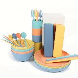 Juego de Vajilla Personalizado en Oferta, 28 Piezas/Juego, Recipientes para Alimentos para Niños, Juego de Vajilla de Paja de Trigo - Product Image 3