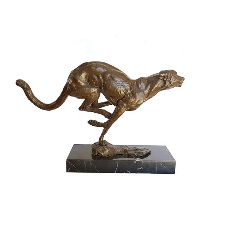 Patung Perunggu Antik Desain Macan Tutul Berlari