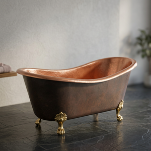 Bañera de Cobre de Lujo Independiente, Ovalada, con Pedestal, Acabado Martillado, Estilo Antiguo, para Adultos, Hogar, Hotel - India Home Crafts - Product Image 1