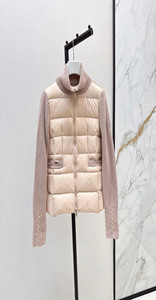 Veste à col haut zippée en tricot pour <span class=keywords><strong>femme</strong></span> de haute qualité, manteau d'hiver léger et chaud en duvet de canard blanc uni - Product Image 2