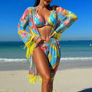 Vendita calda Sexy da donna costume da bagno a tre pezzi con stampa lunga Bikini brasiliano a righe con motivo animale stile da spiaggia - Product Image 4