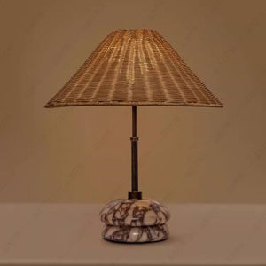 Lampe de table en rotin de style japonais Wabi Sabi, ampoule LED E27, interrupteur de commande, éclairage de bureau écologique pour chambre à coucher - Product Image 1