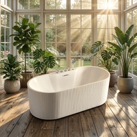 Baignoire ovale autoportante en acrylique, tailles et couleurs variées, avec douchette à main et robinetterie, pour la décoration intérieure - Meilleures ventes