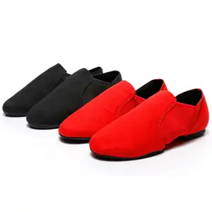 Sapatos elásticos para área interna/externa, calçados de dança de sola macia jazz preto/vermelho profissional para barriga