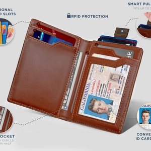 Ultra-Thin Men's Leather <b>Wallet</b> with RFID Shield Minimalist Vintage Style Double Fold <b>Small</b> Clip Polyester Lining for Leisure - Product Image 5