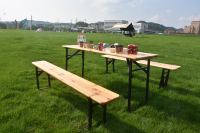 Ensemble table et banc pliables en bois de sapin massif avec support métallique renforcé pour l'extérieur, le jardin, la terrasse, le restaurant