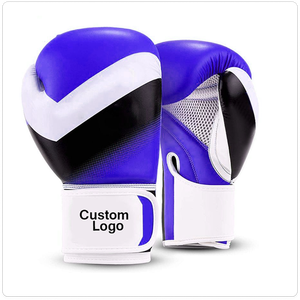 Gants de boxe professionnels en cuir, logo personnalisé, gants de boxe en cuir PU pour adultes, entraînement, respirants, fermeture velcro, bleu noir - Product Image 6