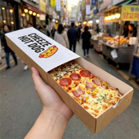 Emballage personnalisé pour hot-dog long, corn-dog, à emporter, boîte pliable avec couvercle