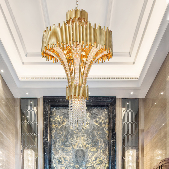 BGST New Product Bespoke Fixtures Indoor Decoration Hotel Villa Staircase Lobby Hall Luxury LED Crystal Chandelier
