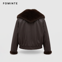 Veste en similicuir avec col en fausse fourrure, manteau court chaud d'hiver, vêtements d'extérieur décontractés en PU pour femmes, vente en gros personnalisée