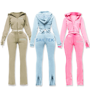 Tuta Sportiva all'<span class=keywords><strong>Ingrosso</strong></span>, Set 2 Pezzi con Felpa Corta con Zip e Pantaloni della Tuta, <span class=keywords><strong>Abbigliamento</strong></span> <span class=keywords><strong>Donna</strong></span>, Completo Sportivo Firmato con Zip - Product Image 3