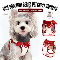 Harnais pour chien vert vif avec nœud papillon, anti-traction, réfléchissant, personnalisé, en maille respirante, avec laisse réglable pour usage quotidien
